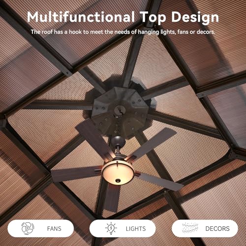 Aoxun 12'x16' Hardtop Gazebo, Aluminum Frame Permanent Pavilion with Netting and Curtains, Outdoor Polycarbonate Double Roof Canopy