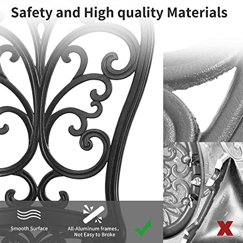 HOMEFUN Bistro Table and Chairs Set of 2 Outdoor 3 Piece Patio Set, Rose Pattern Cast Aluminum Bistro for Garden Balcony