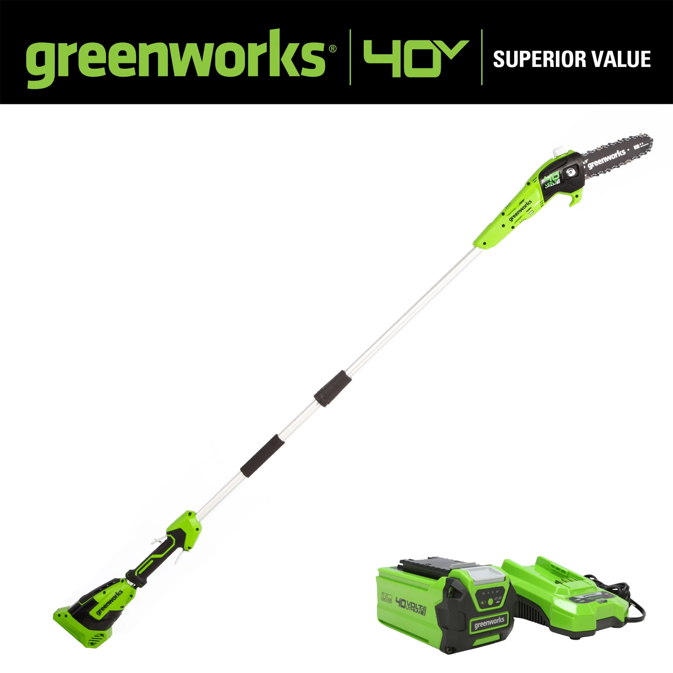 Greenworks 40V 8 Cordless Pole Saw with 2.0 Ah Battery and Charger Gen II 1403702