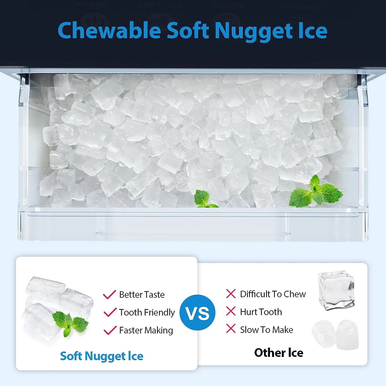Aeitto® Nugget Ice Maker Countertop, 55 lbs/Day, Chewable Ice Maker, Rapid Ice Release in 5 Mins, Auto Water Refill, Self-Cleaning