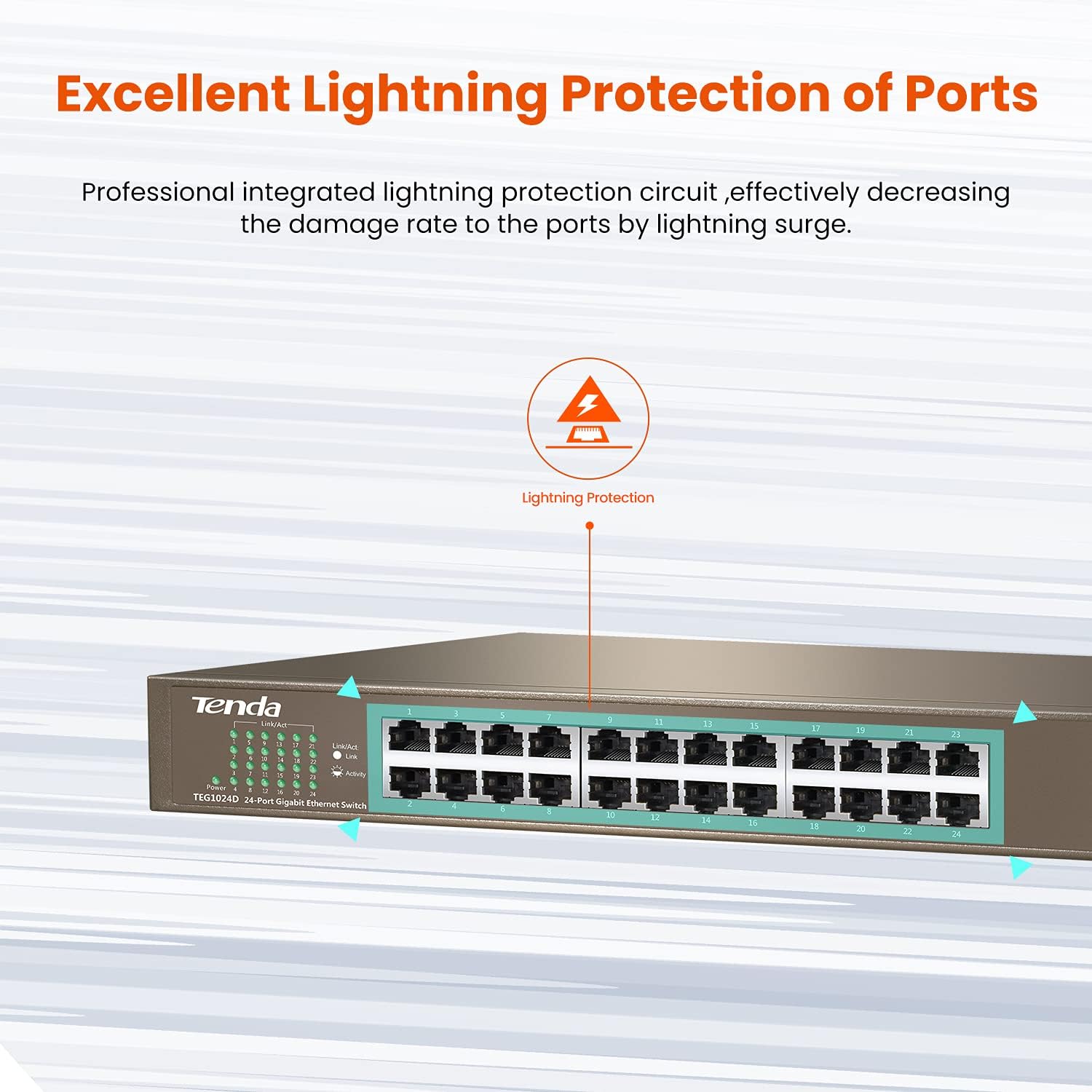Tenda 24 Port 10/100/1000Mbps Gigabit Unmanaged Ethernet Switch (TEG1024D) | Desktop Network Splitter | Sturdy Metal | Fanless | Plug & Play |