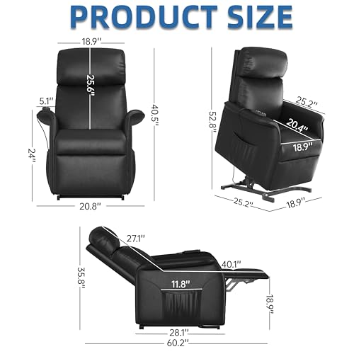 Electric Power Lift Chair Recliners for Elderly with Massage and Heating, Living Room Recliner Chair with Remote Control, Side Pockets, Black (PU)