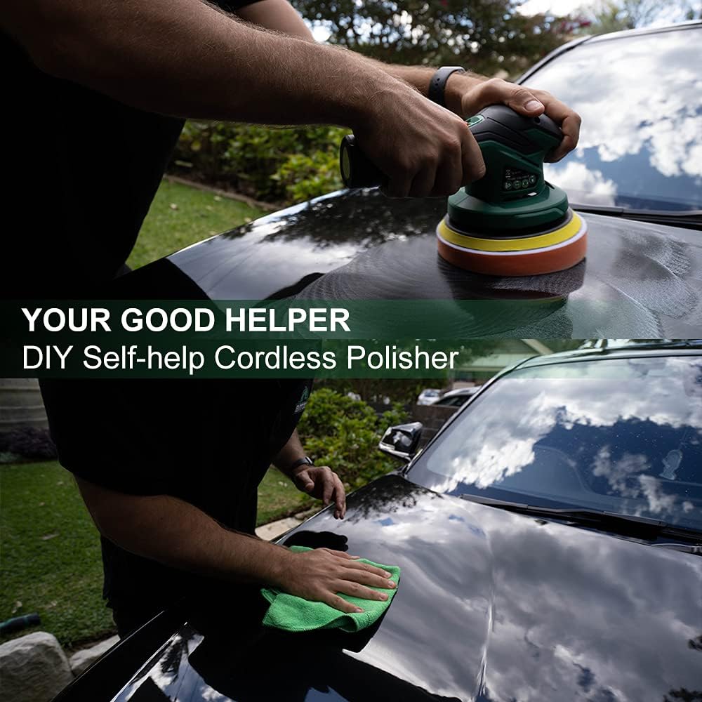 BATOCA - Cordless Car Buffer Polisher - with 2pcs 12V Lithium Rechargeable Battery Brushless Polisher with Variable Speed