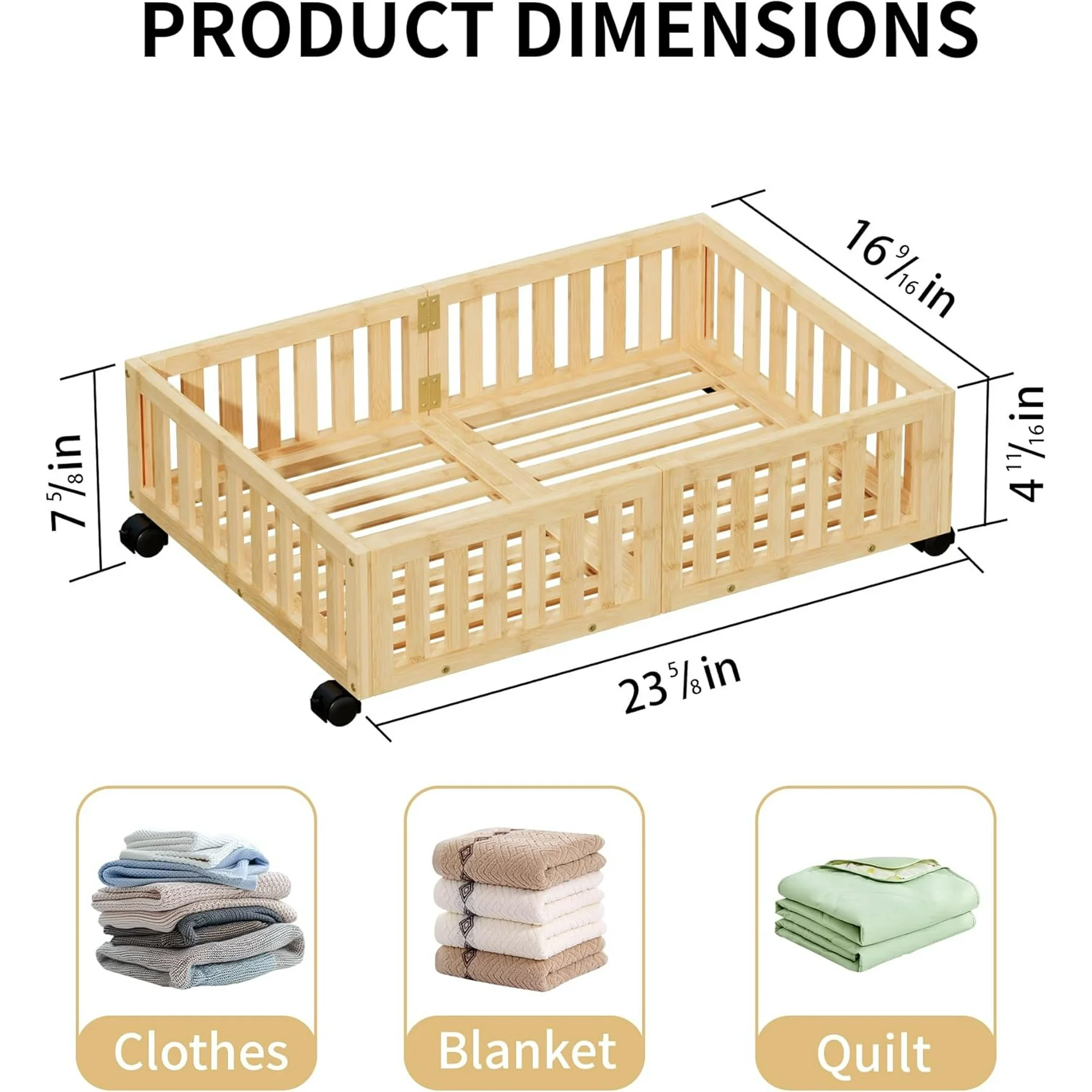 Bamboo Under Bed Storage with Wheels (2-Pack) – Rolling Underbed Shoe Organizer Box for Shoes, Blankets, Toys