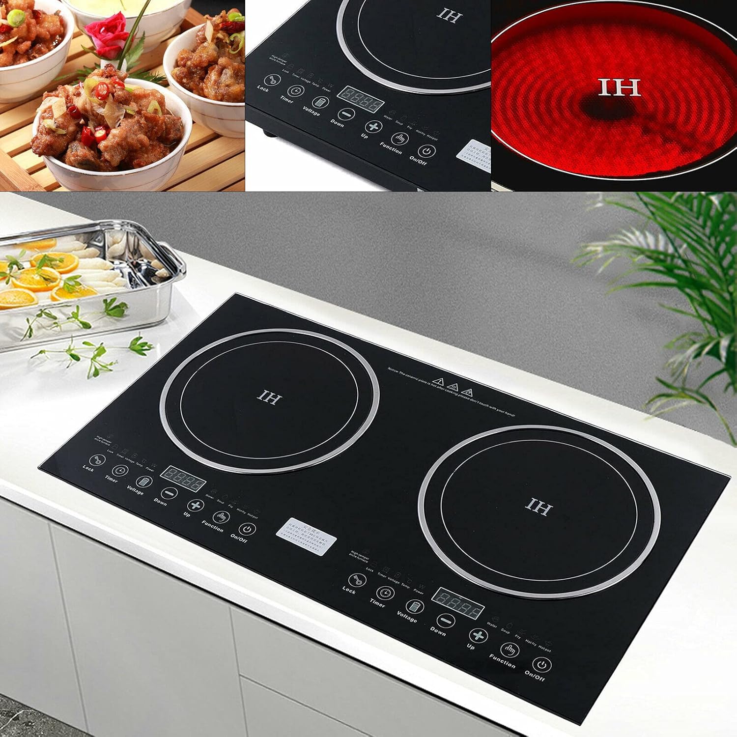 1200W Electric Stove Dual Induction Cooktop Counter Top Burner Digital Magnetic Double Hot Plate Countertop Burner Cooker for Home&Commerical