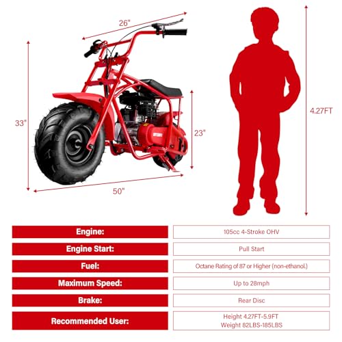 Oryxearth Mini Dirt Bike for Kids, 105CC 4-Stroke Kid Gas Powered Off-Road Pocket Pit Trail Motorcycle W/EPA Approved