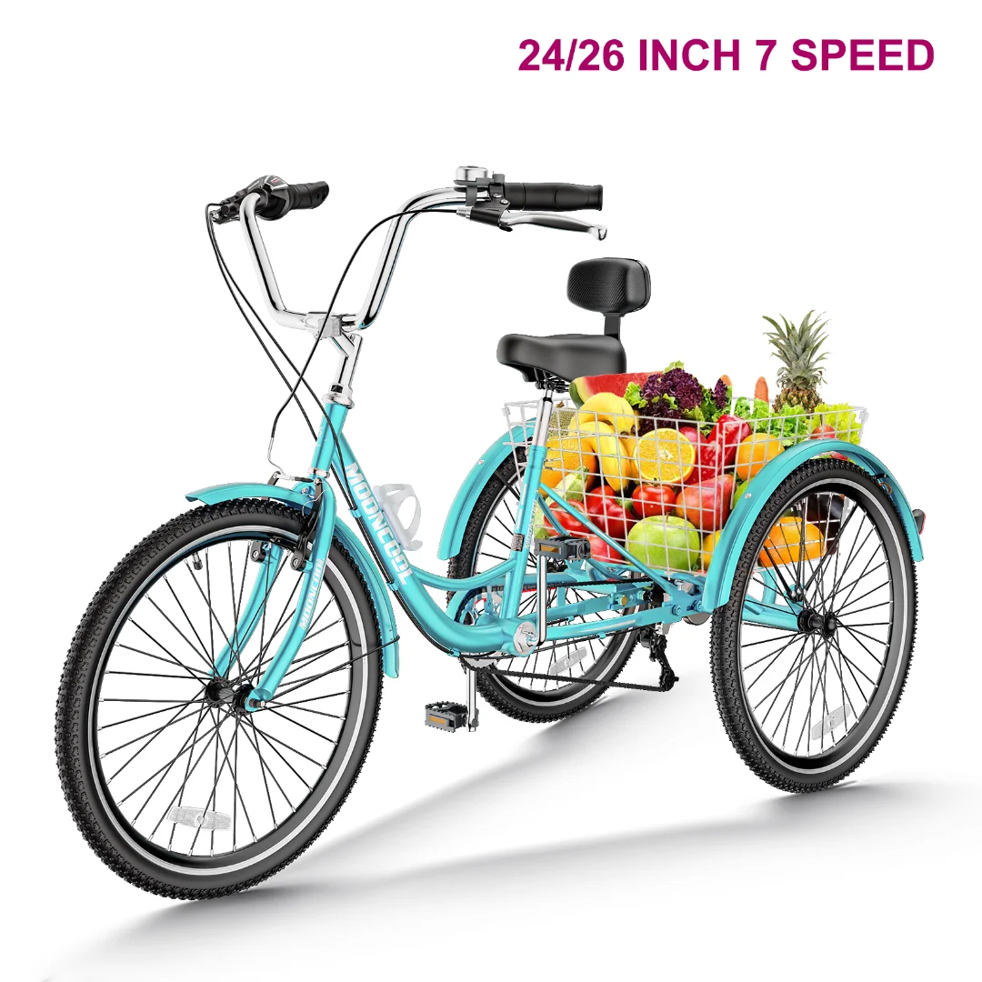 Docred Adult Tricycle 7 Speed 24 Inch Three Wheel Bike Cruiser Trike for Men/Women/Seniors
