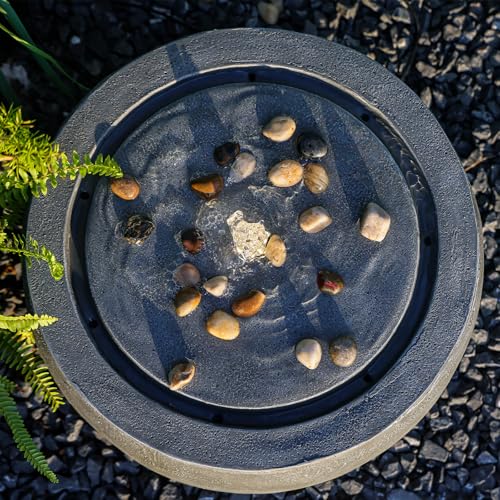 Garden Water Fountain Outdoor Large Round Bubbler Water Feature Indoor with Lights & Pump and Pebbles Concrete Effect for Patio Pool Pond Yard Home