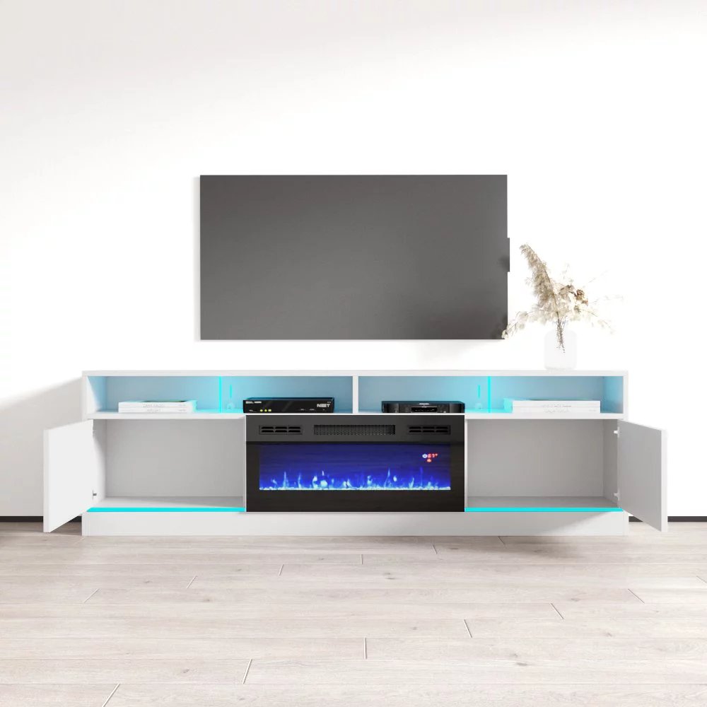 Disparo BL-05 Fireplace TV Stand for TVs up to 90", Modern High Gloss 79" Entertainment Center