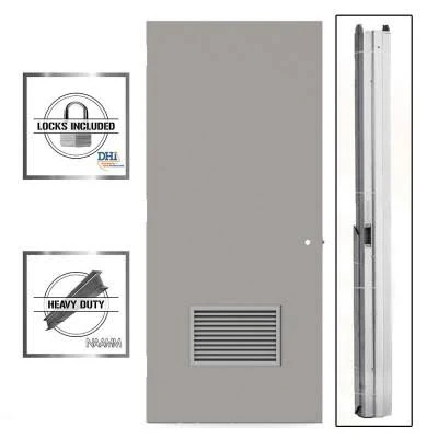 L.I.F Industries 36 in. x 84 in. Gray Flush Steel Louvered Commercial Door with Hardware
