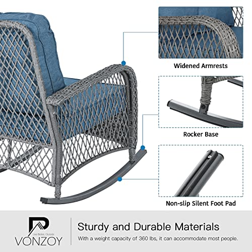 Patio Furniture Set 3 Pieces, Wicker Rocking Bistro Set with Thick Cushions, Outdoor Rocker Chairs and Coffee Table for Porch