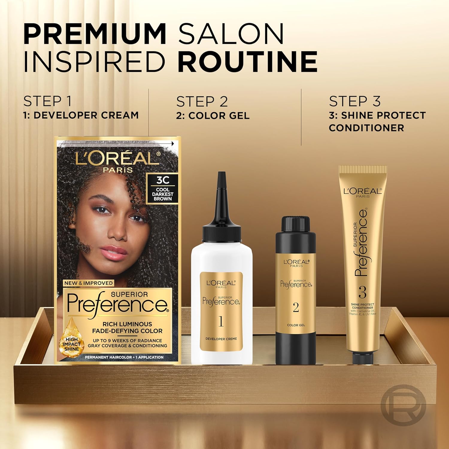 L'Oreal Paris Superior Preference Fade-Defying + Shine Permanent Hair Color, 6.5G Lightest Golden Brown, Pack of 2, Hair Dye