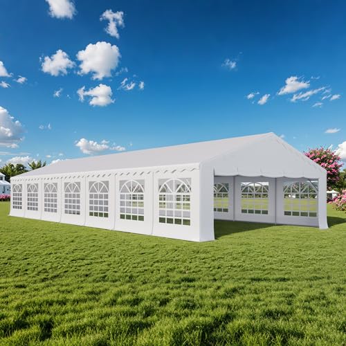 EROMMY 20x50FT White Party Tent, Heavy Duty Outdoor Event Canopy with Removable Sidewalls, Roll-Up Doors and Storage Bags
