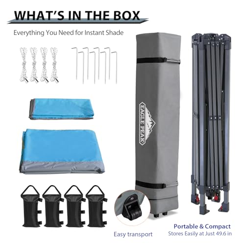 EAGLE PEAK 13x13 Straight Leg Pop Up Canopy Tent Instant Outdoor Canopy Easy Single Person Set up Folding Shelter w/Auto Extending Eaves 169 Square