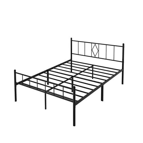 Full Size Bed Frame, 14 Inch Metal Platform Bed with Iron-Art Headboard & Footboard, Classic Bed Frame with Heavy Duty Metal Slats Support