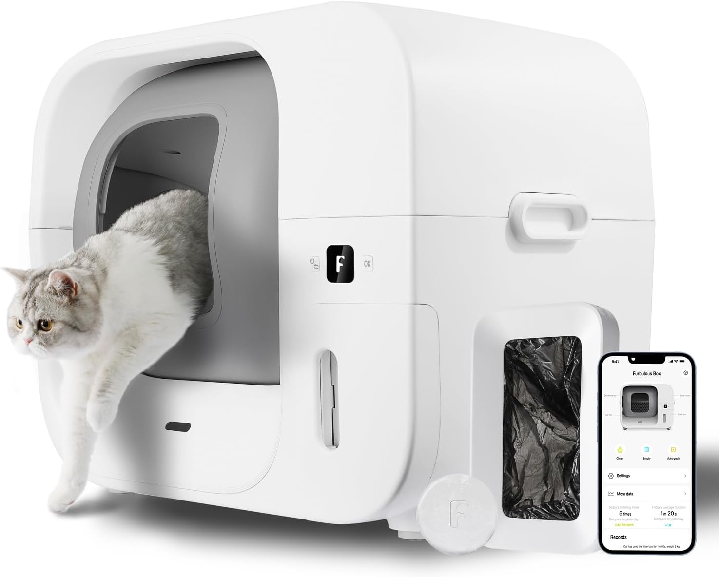 Furbulous True Odor-Free Self Cleaning and Packing Litter Box, Automatic Cat Litter Box with Self-Pack and Refill System, APP Control