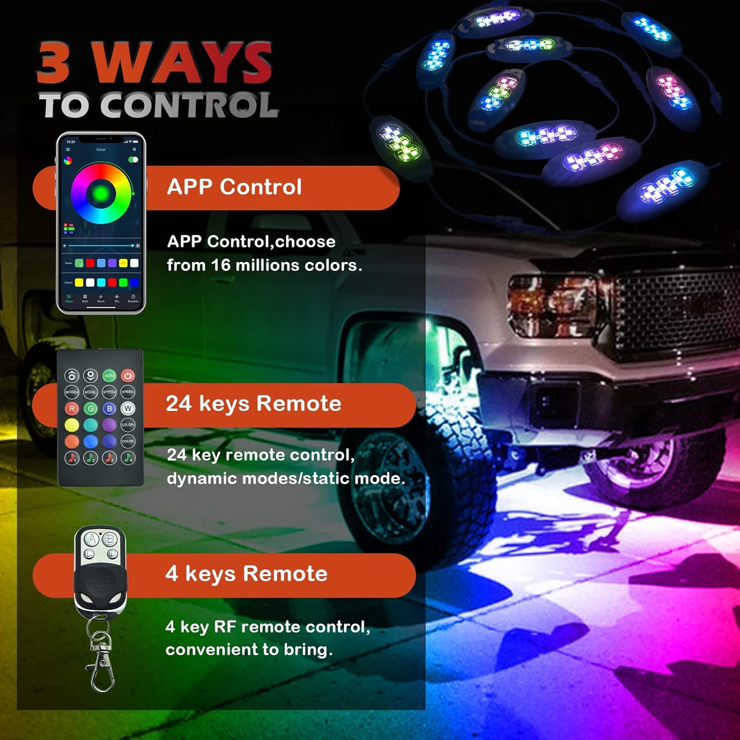 10 Pods RGB Rock Lights for Trucks