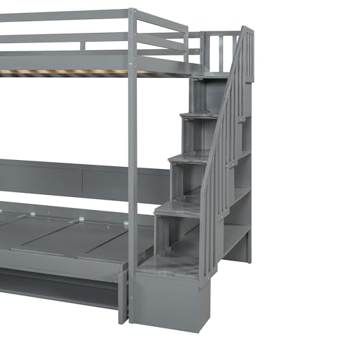 Queen Size Farmhouse Murphy Bed Cabinet with Charging Station, Foldable Platform Bed Frame with 2 Storage Drawers
