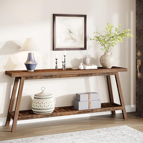 70.9 Inches Extra Long Console Table for Entryway, 2-Tier Narrow Wood Sofa Table Behind Couch, Large Sofa Table for Living Room