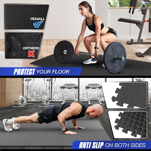 Yes4All 24SQFT-120SQFT Puzzle Exercise Mat for Home Gym, EVA Interlocking Foam Floor Tiles with Border for Workout Equipment