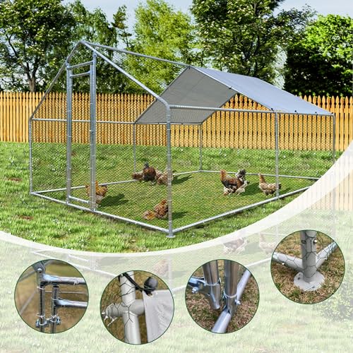 GOWE Large Chicken Coop Metal Chicken Run Walk-in Poultry Cage Spire-Shaped with Waterproof and Anti-Ultraviolet Cover for Backyard and Farm Outside