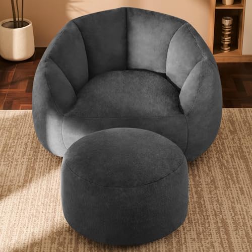Giant Bean Bag Chair for Adults - Comfy Plush Round Shell Soft Accent Chair, Oversized Cozy Lounge Floor Sofa Reading Chair