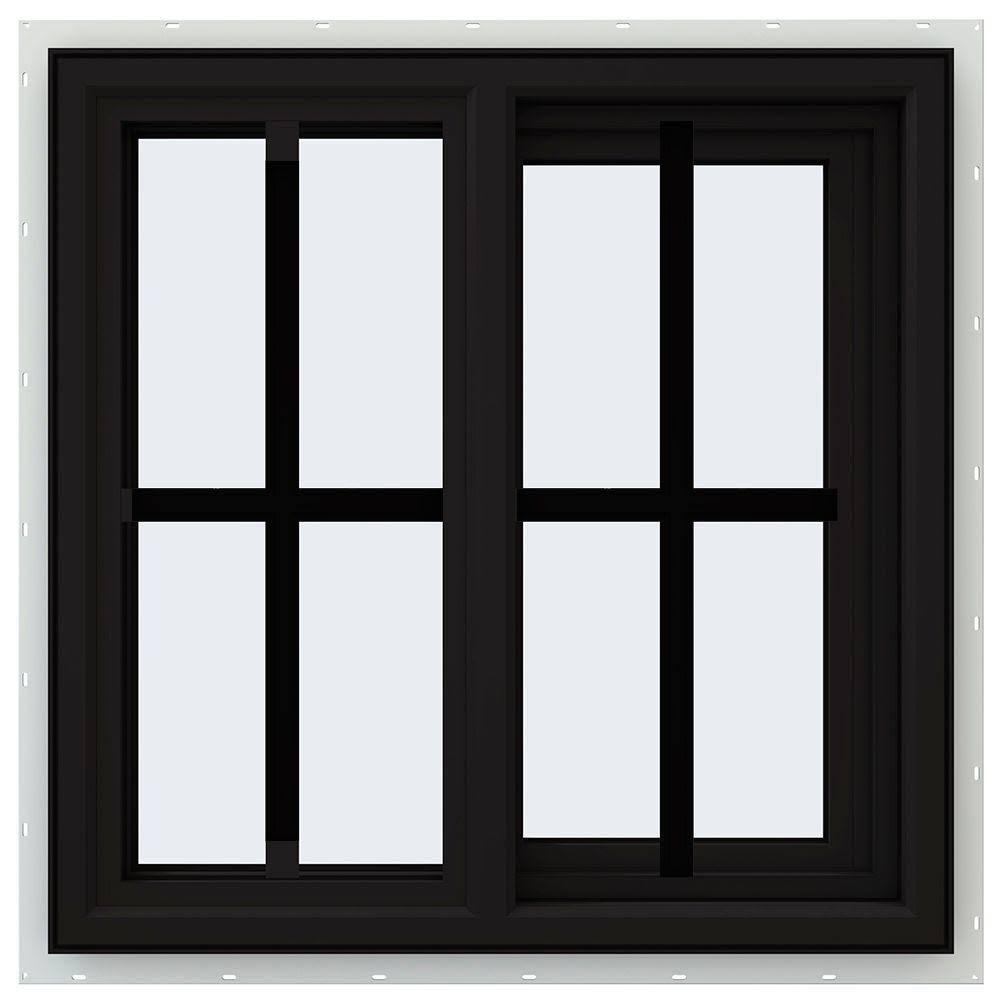 JELD-WEN 24 in. x 24 in. V-4500 Series Black FiniShield Vinyl Right-Handed Sliding Window with Colonial Grids/Grilles CX7564 - Megean