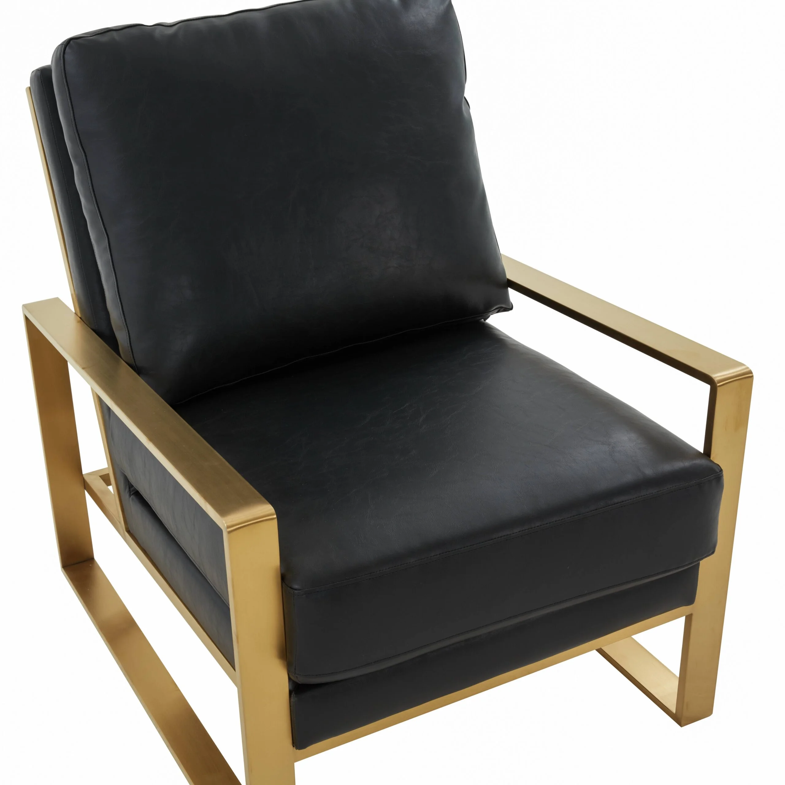 LeisureMod Jefferson 3-Piece Living Room Set with Leather Arm Chairs and Octagonal Coffee Table with Gold Base for Living Room, Black