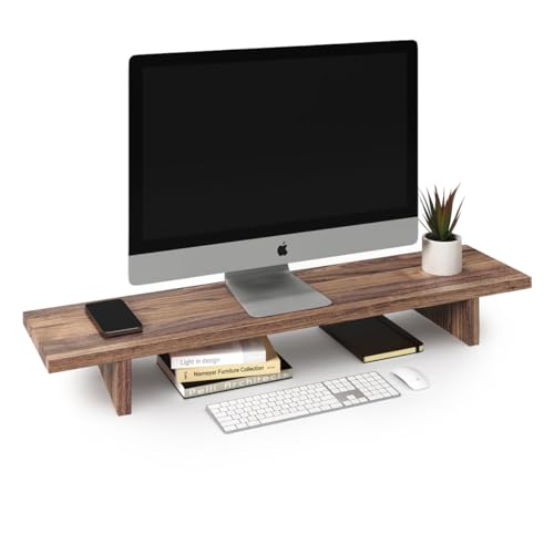 Monitor Stand for Desk - Dark Bamboo Wood Monitor Stand Riser - Computer Monitor Stand for Desk - Desk Monitor Stand - Desktop Monitor Stand