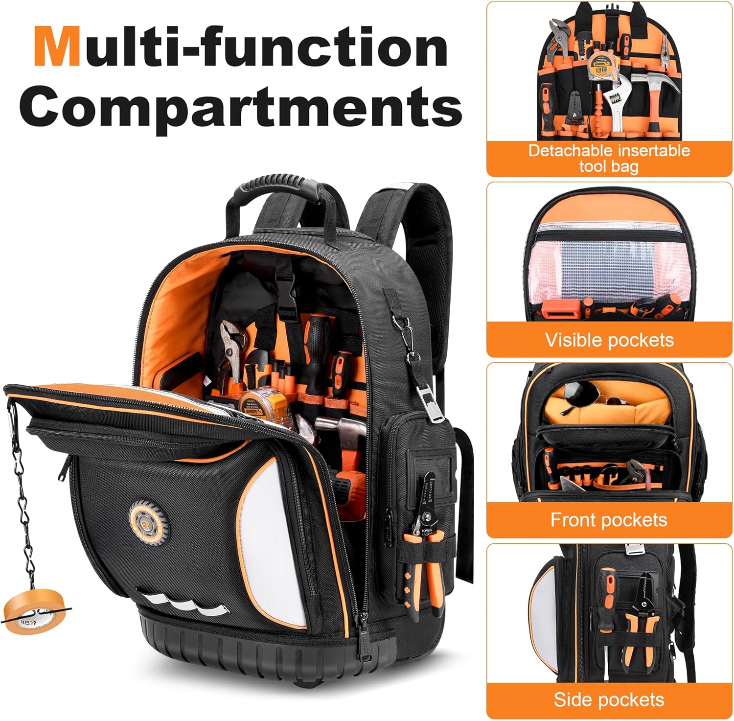 Backpack Tool Bag with Wheel, Rolling Tool Backpack for Electrician Heavy Duty Roller Tool Bag on Wheel for Construction Work