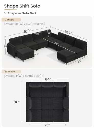 KKL Modular Sectional Sofa Bed with Storage Ottoman, Convertible L/U-Shaped Sleeper Couch for Living Room, Modern Reversible Design, Beige