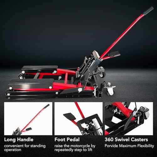 1500 LBS Hydraulic Motorcycle Lift Jack, Steel ATV Lift Stand Hoist with Wheels, ATV UTV Lift Table Jack Hoist Stand, Motorcycle Bike ATV UTV Lift