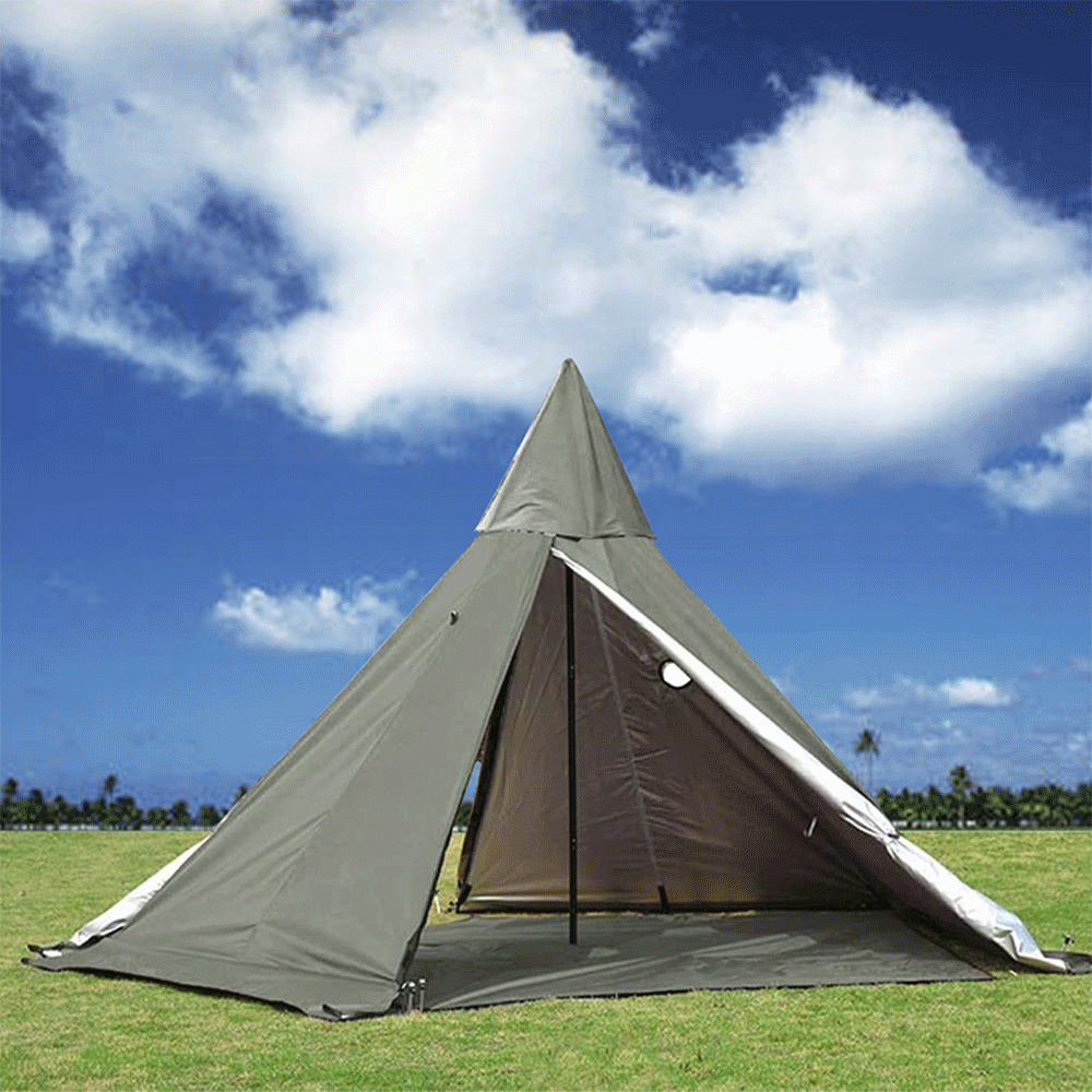 UNISTRENGH 4 Season Waterproof Oxford Teepee Tent With Stove Jack For Camping Hiking Green Pyramid Tent With Full Mesh