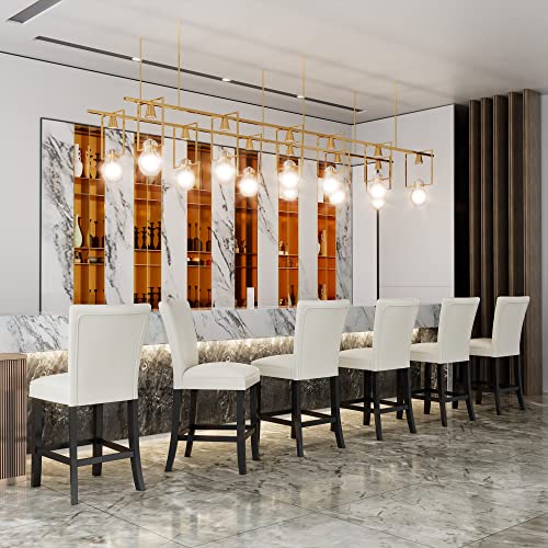 Counter Bar Chair Set of 4, 26” Counter Height Stools, Upholstered Bar Stools with Solid Wood Legs and Soft Faux Leather Seat