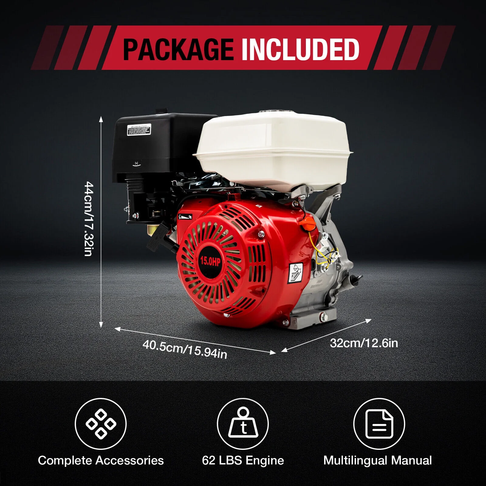 15HP 4Stroke 420CC Engine OHV Horizontal Gas Engine Recoil Start Go Kart Motor Red - Radiant Selections