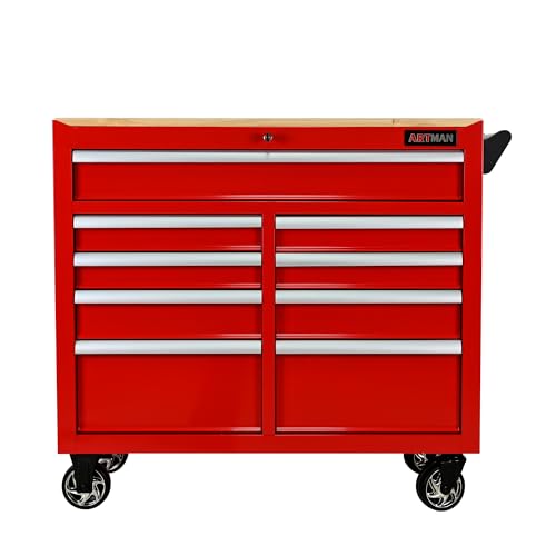 Heavy Duty Rolling Tool Chest with 9-Drawer Wood Top Tool Cart Mechanic Tool Box with Wheels Tool Storage Cabinet Mobile Workbench Tool Bench for