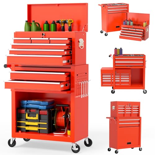 On Shine 8 Drawer Rolling Tool Chest, Large Capacity Rolling Tool Box with Wheels, Locking Mechanical Tool Chest