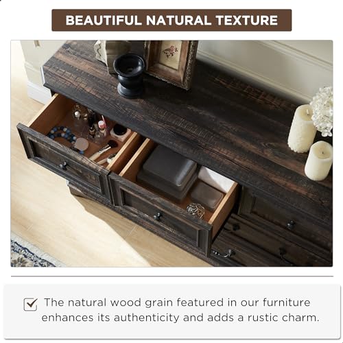 T4TREAM Farmhouse 5 Drawers Dresser for Bedroom, 48" Tall Wood Rustic Chest of Drawers with Natural Texture, Vintage Design