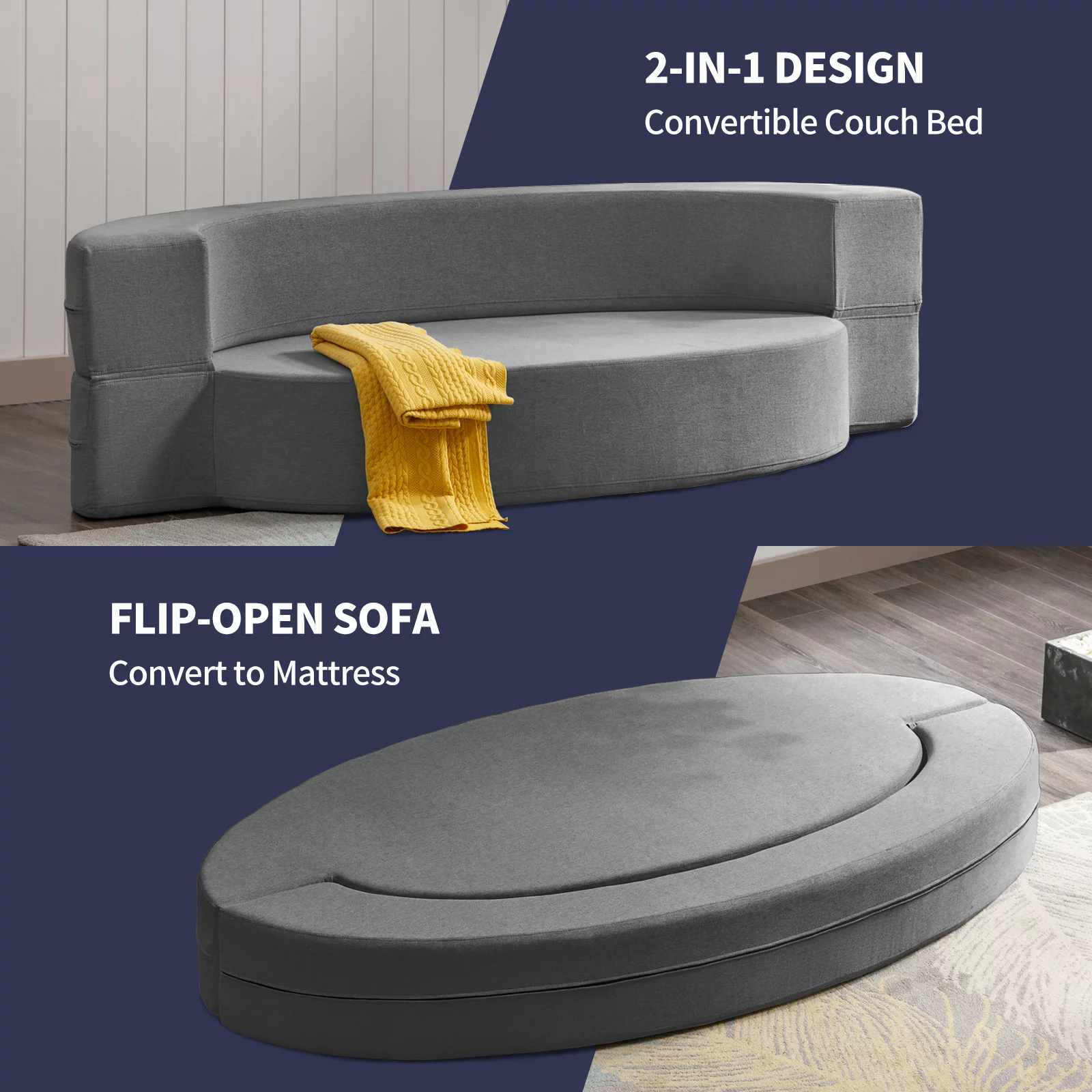 ZAFLY Folding Sofa Bed | Fold Out Futon Sleeper Chair Couch Guest Chaise Lounge | Floor Mattress | Modern Fold Down Sofa Couch with Linen Upholstery