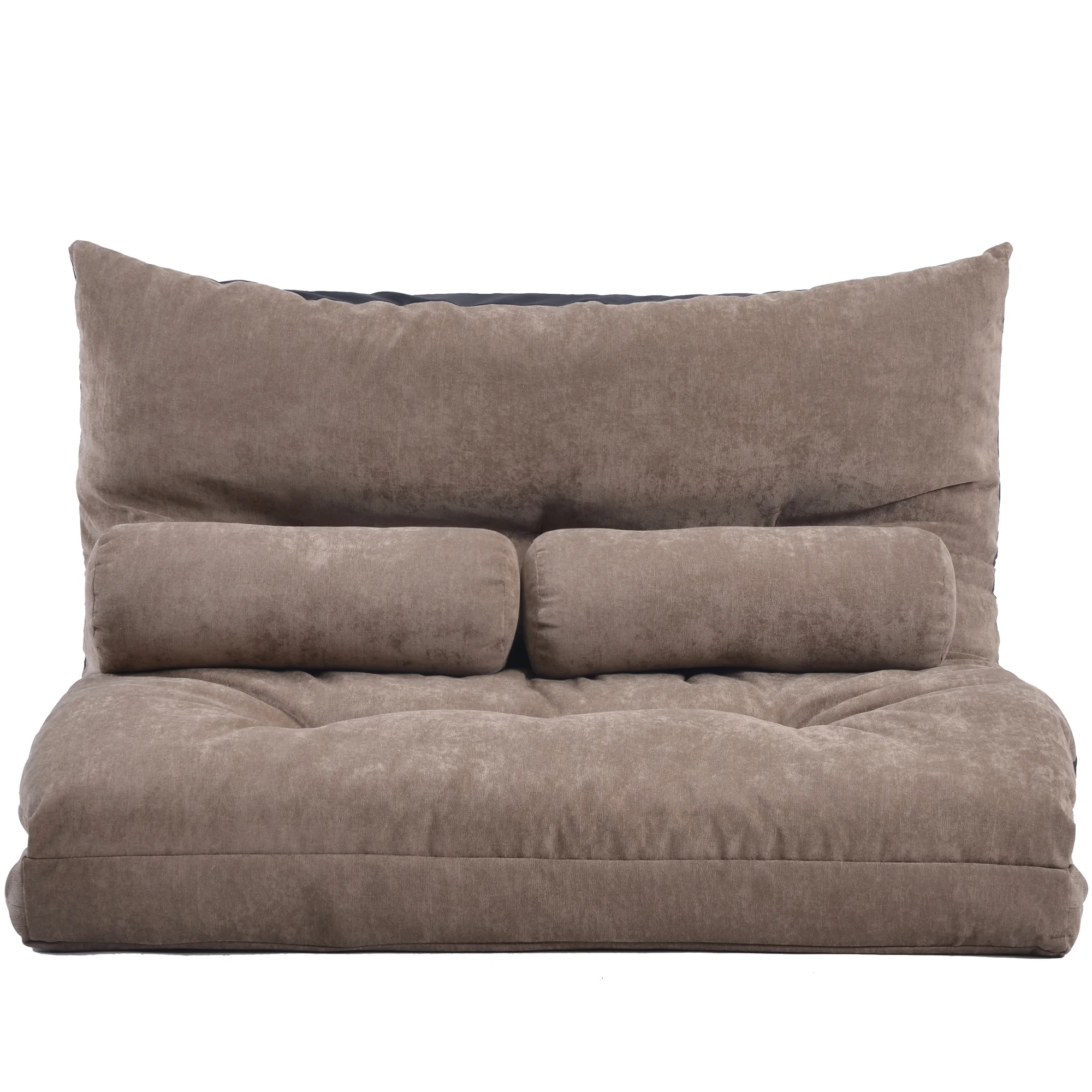 Nestfair Light Brown Sofa Bed Adjustable Folding Futon Sofa with Two Pillows