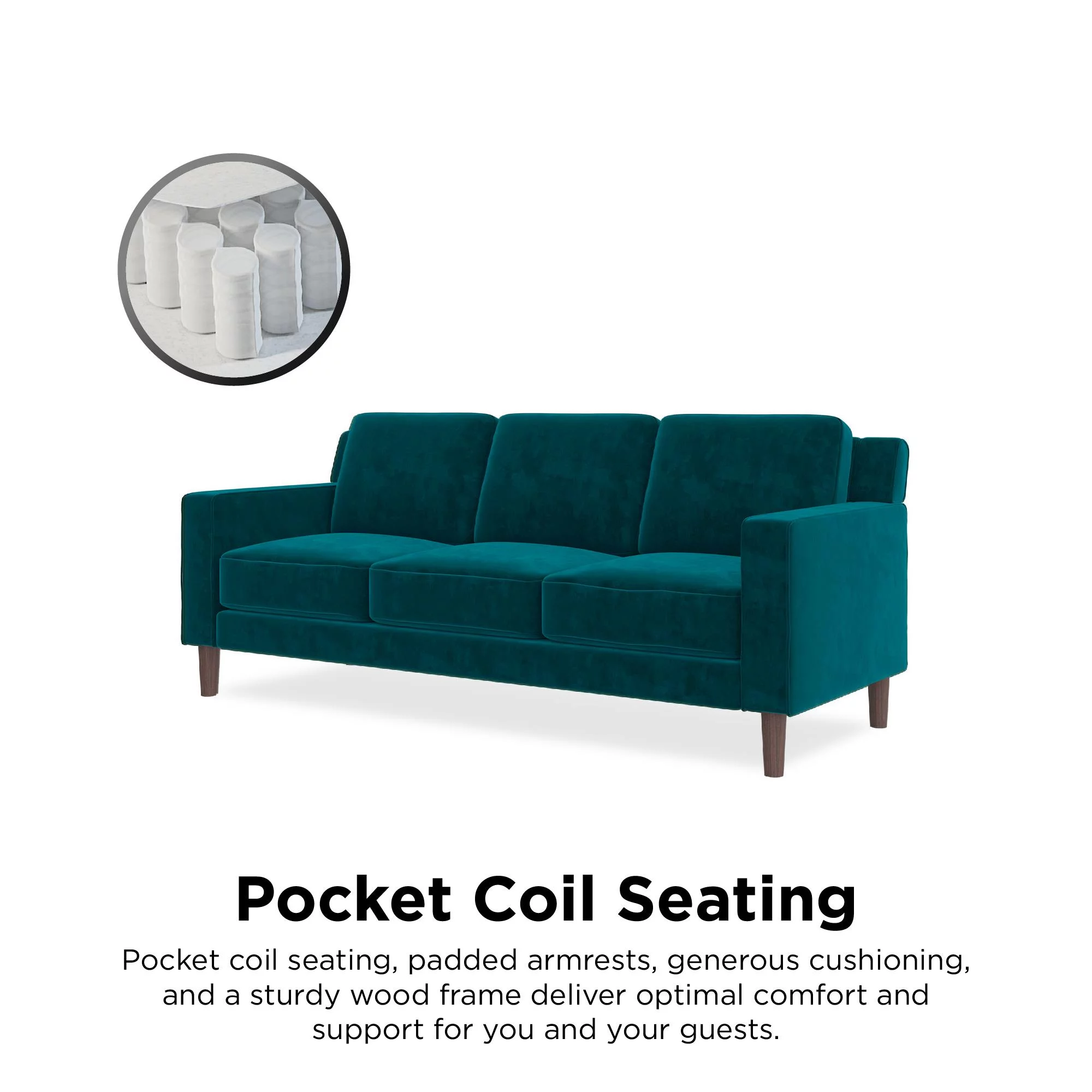 DHP Bryanna 3 Seater Sofa , Green Velvet