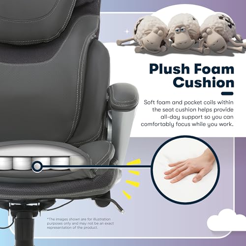 Serta Bryce Executive Office Chair, Ergonomic Computer DeskChairs with Patented AIR Lumbar Support, Comfy Body Pillows, Height Adjustable