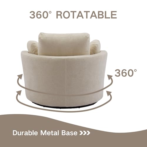 Chifee & Vingol 42.2" Oversized Swivel Accent Chair Round Barrel Chair,Chenille,Beige