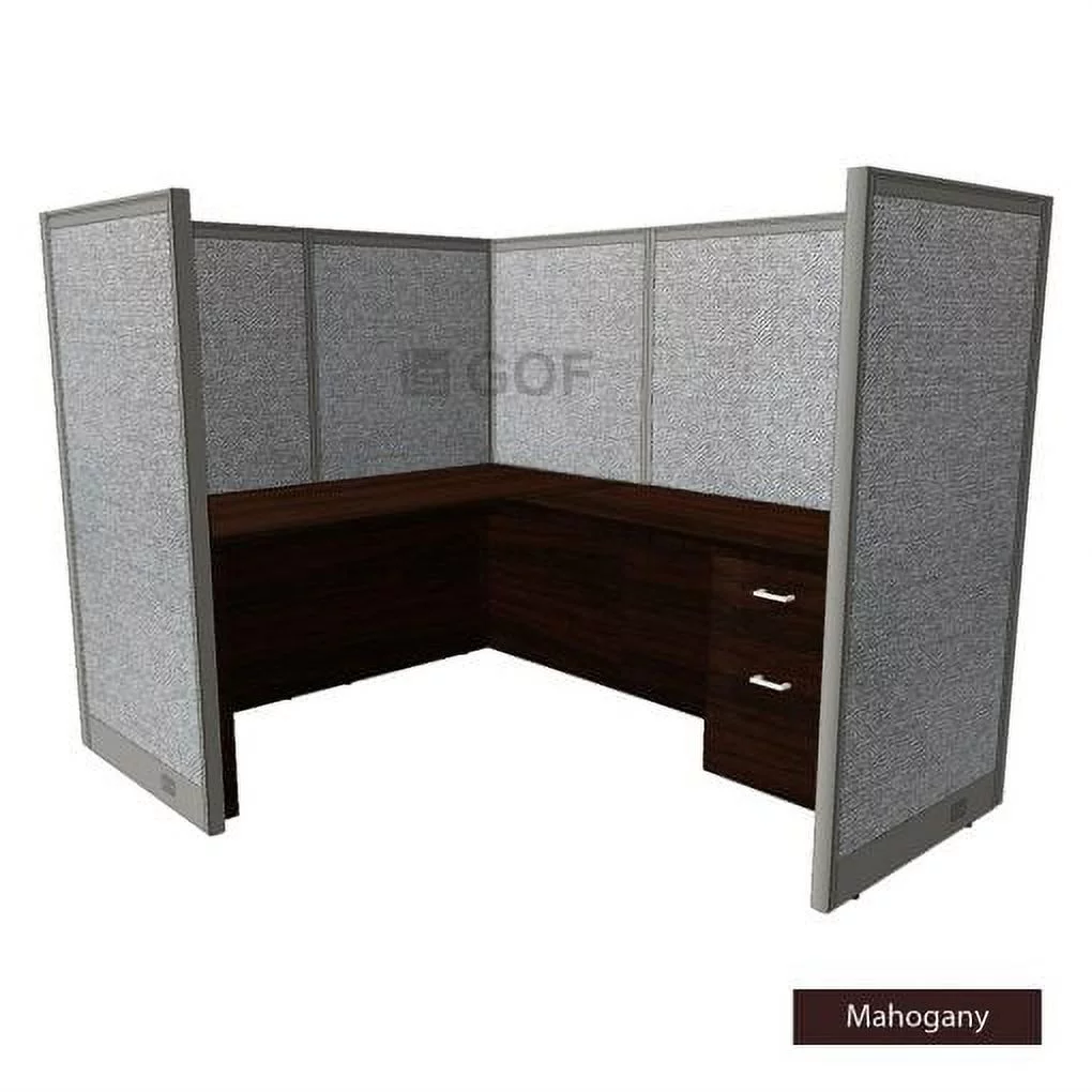 GOF 1 Person Workstation Cubicle (5'D x 6'W x 5’H) / Office Partition, Room Divider (60"H Cubicle with Desk, Mahogany)