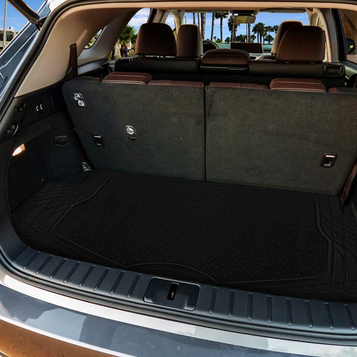 Zone Tech All Weather Rubber Semi Pattern Cargo Liner Trunk Floor Mat – Premium Quality Black Heavy Duty Cargo Trunk Floor Mat Pack of 2