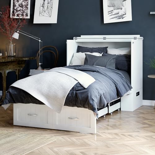 AFI Southampton Queen Murphy Bed Chest with Mattress, Storage, and Built-in Charger in Grey