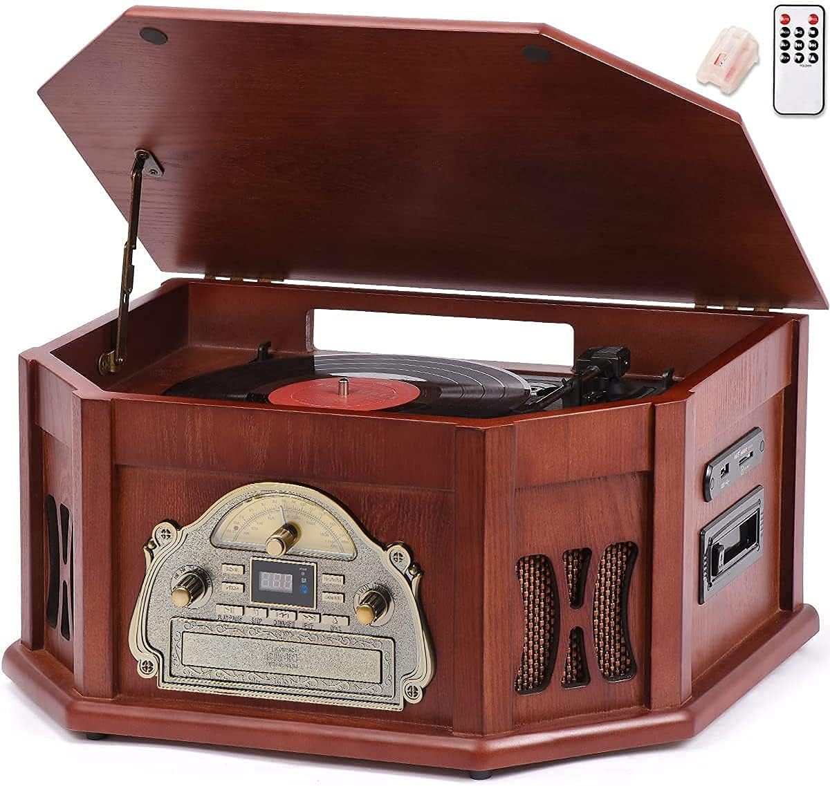 ORCC 10-in-1 Bluetooth Record Player, Turntable for Vinyl Record CD Cassette AUX in to MP3 USB/SD Encoding Convert, 2 Built -in Speaker, Radio