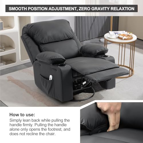 Rocker Recliner Chair with Massage and Heated, 360°Swivel Rocking Chairs with Cup Holders Remote Control for Living Room (Gray Oatmeal)