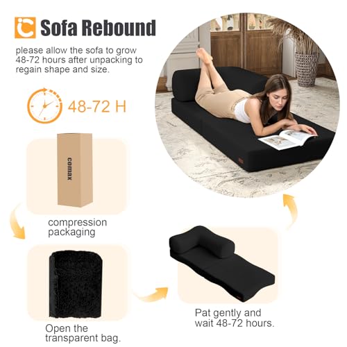 COMAX Folding Sofa Bed, Convertible Chair Bed Corduroy 3-in-1 Foldable Floor Couch with High-Density Foam, Futon Sofa Sleeper Mattress