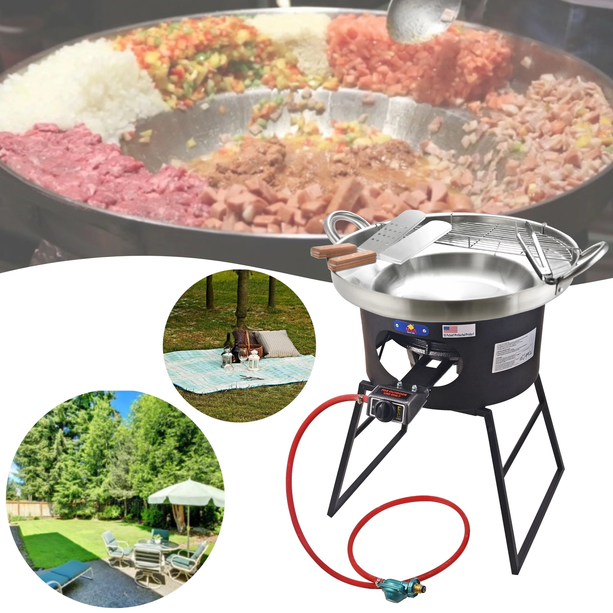 ARC 23" Heavy Duty Stainless Steel Concave Comal Set With Cast Iron Propane Burner 26,000BTU Stove and Burner Stand